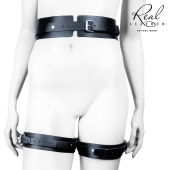 Черный кожаный пояс с гартерами - L-XL - Notabu - купить с доставкой в Балашихе