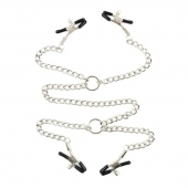 Серебристые зажимы для сосков и половых губ на тонкой цепочке - Notabu - купить с доставкой в Балашихе