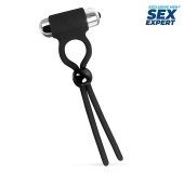 Черное эрекционное кольцо-лассо с вибрацией - Sex Expert - в Балашихе купить с доставкой
