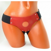 Красные кожаные трусики для страпона - БДСМ Арсенал - купить с доставкой в Балашихе