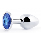 Анальное украшение BUTT PLUG  Small с синим кристаллом - 7 см. - Anal Jewelry Plug - купить с доставкой в Балашихе