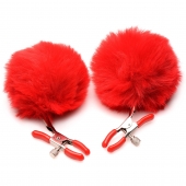 Красные зажимы на соски с помпонами Pom Pom - XR Brands - купить с доставкой в Балашихе