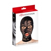 Черная кружевная маска на голову с отверстиями для глаз и рта - Fetish Tentation - купить с доставкой в Балашихе