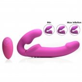 Розовый безремневой страпон с вибрацией и функцией расширения Inflatable Ergo-Fit Strapless Strap-On - XR Brands - купить с доставкой в Балашихе