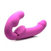 Розовый безремневой страпон с вибрацией и функцией расширения Inflatable Ergo-Fit Strapless Strap-On - XR Brands - купить с доставкой в Балашихе