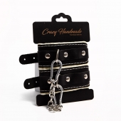 Черные скругленные наручники с мягкой бежевой подкладкой - Crazy Handmade - купить с доставкой в Балашихе