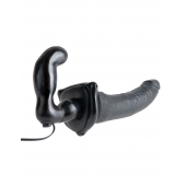 Черный страпон с вагинальной пробкой Deluxe Vibrating Penetrix Strap-On - 19 см. - Pipedream - купить с доставкой в Балашихе