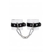 Бело-черные кожаные наручники с одним ремешком с люверсами - Pecado - купить с доставкой в Балашихе