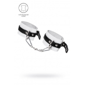Бело-черные мягкие оковы с одним ремешком и люверсами - Pecado - купить с доставкой в Балашихе