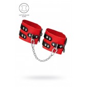 Красно-черные мягкие оковы с двумя ремешками с люверсами - Pecado - купить с доставкой в Балашихе