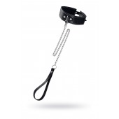 Кожаный двухслойный ошейник с белой строчкой и поводком - Pecado - купить с доставкой в Балашихе