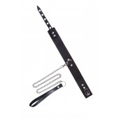 Кожаный двухслойный ошейник с красной строчкой и поводком - Pecado - купить с доставкой в Балашихе