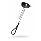 Кожаный двухслойный ошейник с красной строчкой и поводком - Pecado - купить с доставкой в Балашихе