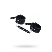 Черные двухслойные кожаные оковы с белой строчкой - Pecado - купить с доставкой в Балашихе