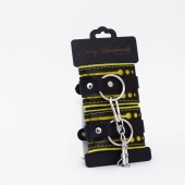 Черно-желтые кожаные наручники с жёлтой строчкой - Crazy Handmade - купить с доставкой в Балашихе