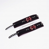 Черные кожаные оковы с красным декором и строчкой - Crazy Handmade - купить с доставкой в Балашихе