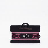 Черно-розовый кожаный ошейник с розовой строчкой - Crazy Handmade - купить с доставкой в Балашихе