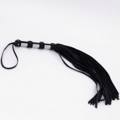 Черный кожаный флоггер со стальной ручкой - 45 см. - Crazy Handmade - купить с доставкой в Балашихе