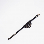 Черный фигурный кожаный ошейник с золотистой фурнитурой - Crazy Handmade - купить с доставкой в Балашихе