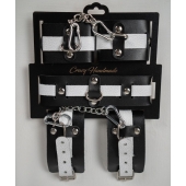 Набор фиксаторов из черной и белой натуральной кожи - Crazy Handmade - купить с доставкой в Балашихе