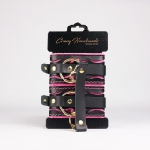 Черные кожаные оковы с розовой строчкой - Crazy Handmade - купить с доставкой в Балашихе