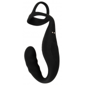 Черное эрекционное кольцо со стимуляцией промежности и анальной пробкой Cock Ring with RC Prostate Plug - Orion - в Балашихе купить с доставкой