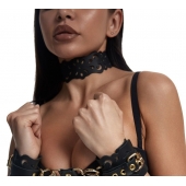 Черный ажурный чокер с золотистой фурнитурой - Crazy Handmade - купить с доставкой в Балашихе