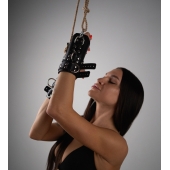 Черные высокие кожаные наручники для подвешивания - Crazy Handmade - купить с доставкой в Балашихе