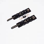 Черные кожаные наручники с узорами и золотистой фурнитурой - Crazy Handmade - купить с доставкой в Балашихе