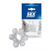 Прозрачное эластичное эрекционное кольцо с 6 шариками - Sex Expert - в Балашихе купить с доставкой