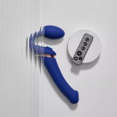 Синий безремневой страпон Multi Orgasm Bendable Strap-On size XL с клиторальной стимуляцией - Strap-on-me - купить с доставкой в Балашихе