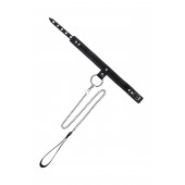 Черный узкий однослойный ошейник с серебристым поводком-цепочкой - Pecado - купить с доставкой в Балашихе