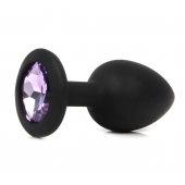 Черная анальная пробка с сиреневым кристаллом - 7,3 см. - 1137
