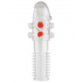 Гелевая прозрачная насадка с шариками и шипами - 14 см. - Toyfa Basic - в Балашихе купить с доставкой