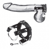Утяжка на пенис на замочке Duo Cock And Ball Lock - BlueLine - купить с доставкой в Балашихе