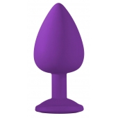 Большая фиолетовая анальная пробка Emotions Cutie Large с голубым кристаллом - 10 см. - Lola Games - купить с доставкой в Балашихе