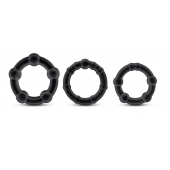 Набор из 3 чёрных эрекционных колец Stay Hard Beaded Cockrings - Blush Novelties - в Балашихе купить с доставкой