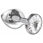 Большая серебристая анальная пробка Diamond Clear Sparkle Large с прозрачным кристаллом - 8 см. - Lola Games - купить с доставкой в Балашихе