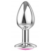 Малая серебристая анальная пробка Diamond Pink Sparkle Small с розовым кристаллом - 7 см. - Lola Games - купить с доставкой в Балашихе