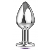 Большая серебристая анальная пробка Diamond Purple Sparkle Large с фиолетовым кристаллом - 8 см. - Lola Games - купить с доставкой в Балашихе