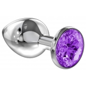 Большая серебристая анальная пробка Diamond Purple Sparkle Large с фиолетовым кристаллом - 8 см. - Lola Games - купить с доставкой в Балашихе