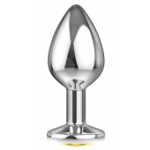Большая серебристая анальная пробка Diamond Yellow Sparkle Large с жёлтым кристаллом - 8 см. - Lola Games - купить с доставкой в Балашихе