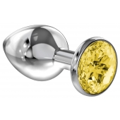 Большая серебристая анальная пробка Diamond Yellow Sparkle Large с жёлтым кристаллом - 8 см. - Lola Games - купить с доставкой в Балашихе