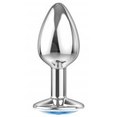 Малая серебристая анальная пробка Diamond Light blue Sparkle Small с голубым кристаллом - 7 см. - Lola Games - купить с доставкой в Балашихе