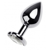 Серебристая анальная пробка с прозрачным кристаллом-сердцем - 8 см. - ToyFa - купить с доставкой в Балашихе