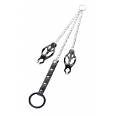 Черно-серебристые зажимы для сосков с кольцом для пениса TOYFA Metal - ToyFa - купить с доставкой в Балашихе