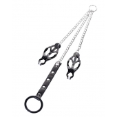 Черно-серебристые зажимы для сосков с кольцом для пениса TOYFA Metal - ToyFa - купить с доставкой в Балашихе