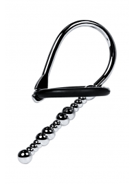 Серебристый уретральный плаг-бусины TOYFA Metal с мягким фиксириющим кольцом - ToyFa - купить с доставкой в Балашихе