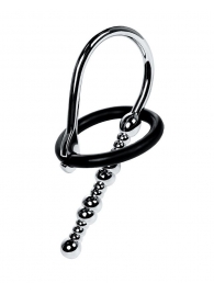 Серебристый уретральный плаг-бусины TOYFA Metal с мягким фиксириющим кольцом - ToyFa - купить с доставкой в Балашихе