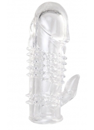 Прозрачная гелевая насадка с шипами и клиторальным отростком - 13 см. - Toyfa Basic - в Балашихе купить с доставкой